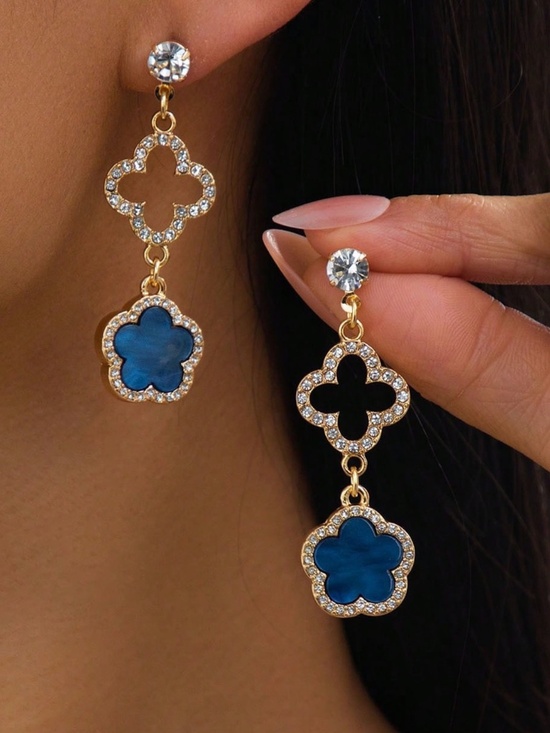 Jewelry - Luxe gold Tone Flower Rhinestone Drop Delicate Earrings